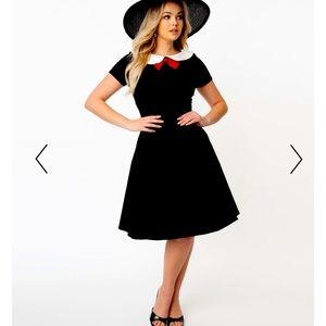 Unique Vintage Black & Red Bow Eloise Swing Peter Pan collar Dress